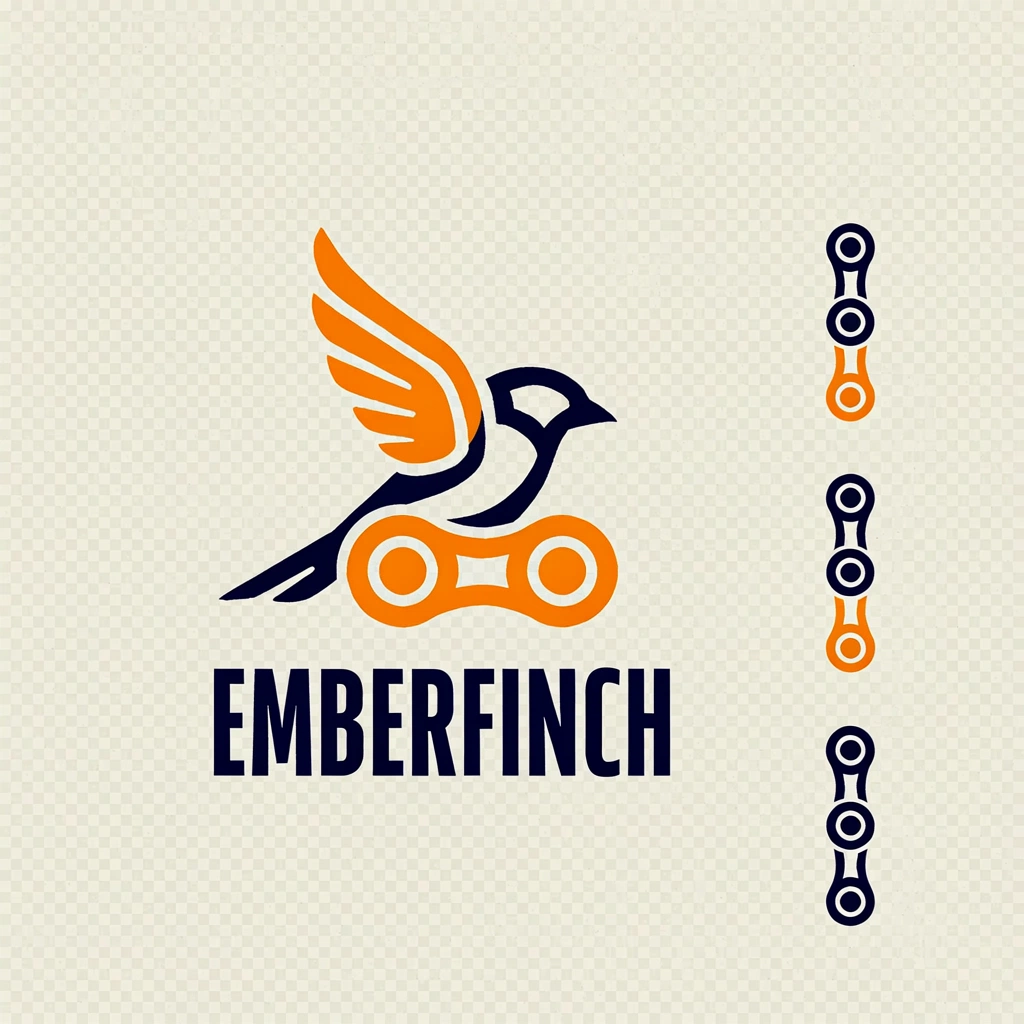 AI-generated EMBERFINCH coastal cycling logo identity sheet, created with Ideogram 4 on RenderFlow AI
