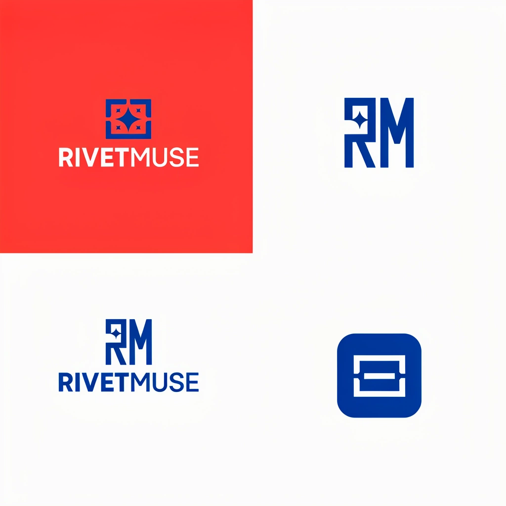 AI-generated RIVETMUSE logo system with four coordinated lockups, created with Ideogram 4 on RenderFlow AI