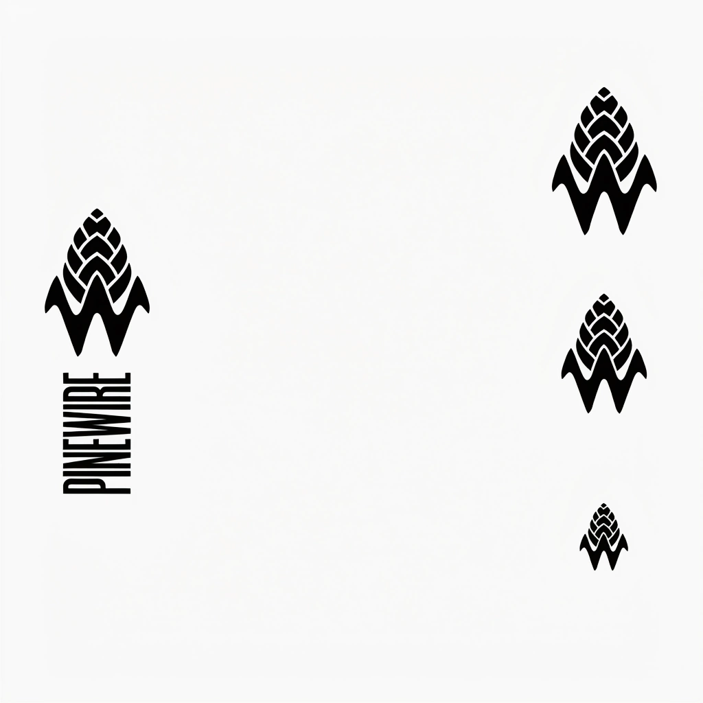 AI-generated black-and-white PINEWIRE logo scalability sheet, created with Ideogram 4 on RenderFlow AI