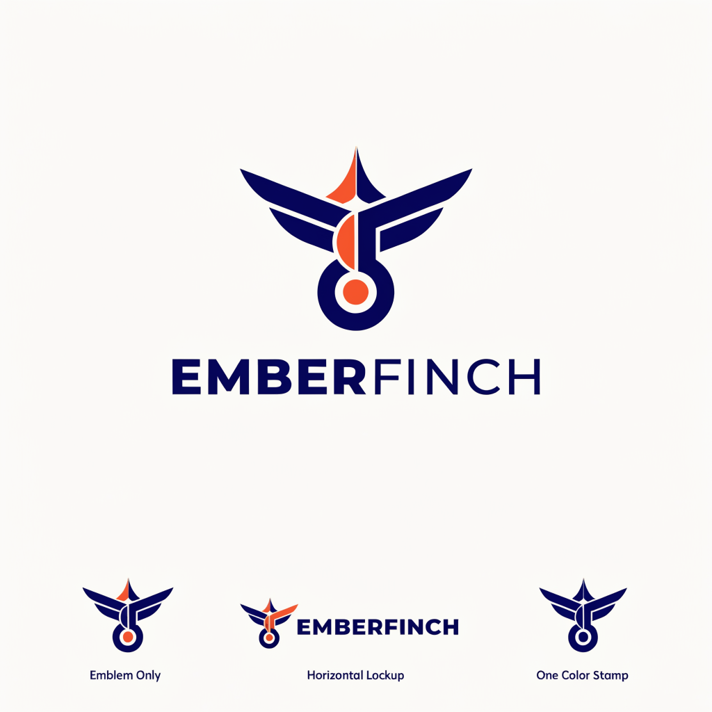 AI-generated EMBERFINCH coastal cycling logo identity sheet, created with Recraft V4.1 on RenderFlow AI