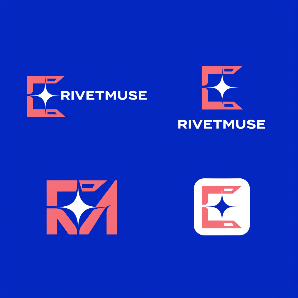 AI-generated RIVETMUSE logo system with four coordinated lockups, created with Recraft V4.1 on RenderFlow AI